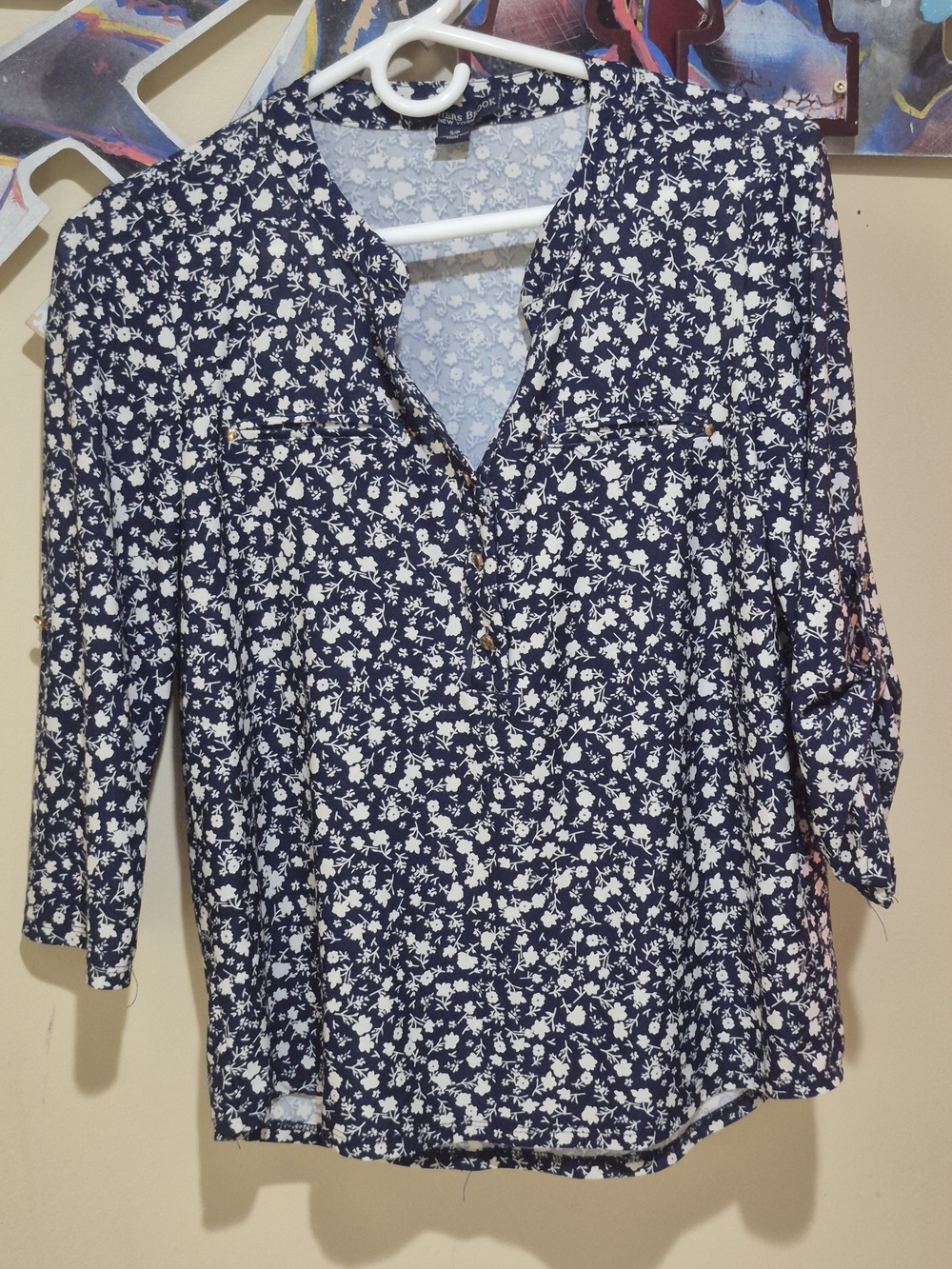 Navy Floral Button-Front Women's Blouse